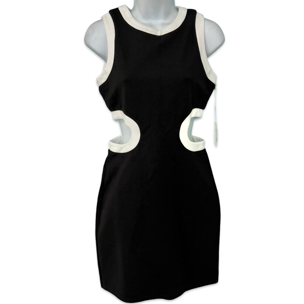 STAUD Black White Sleeveless Dolce Color Block Cutout Mini Dress Size S NEW Tags